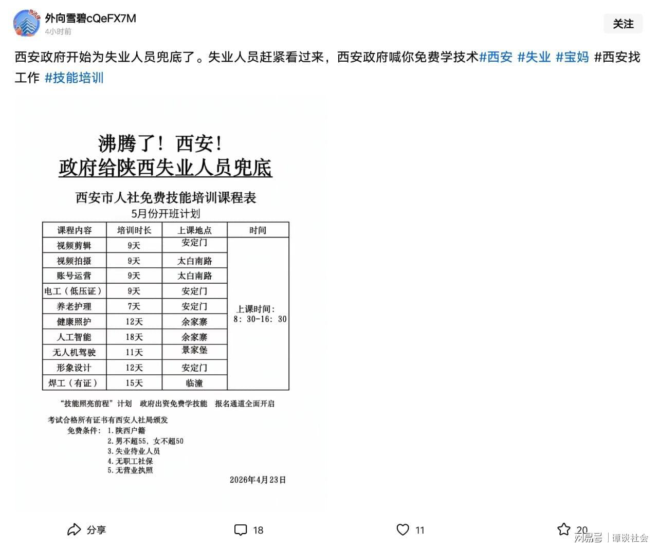 乐竞体育登录入口-笑疯了！西安给失业人员免费培训，评论区太扎心，一点面子都不留